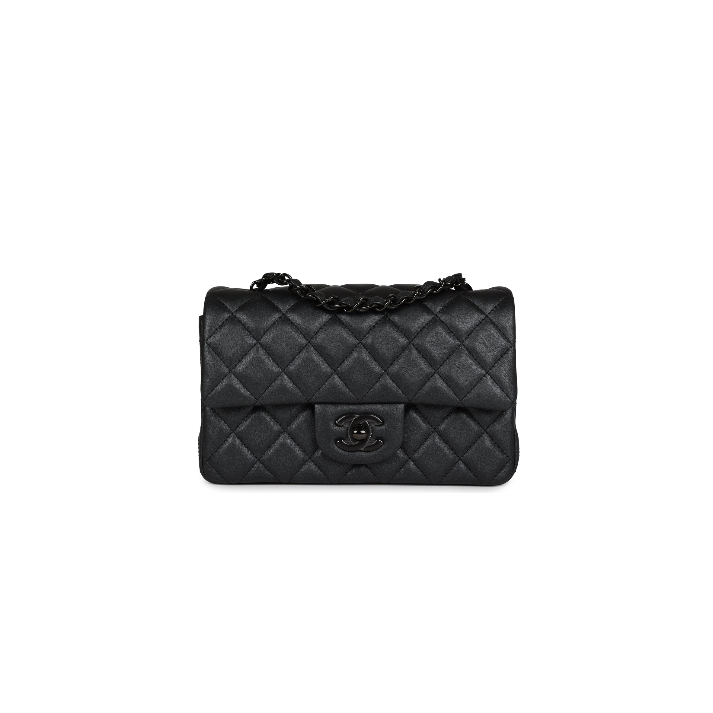 CHANEL MINI RECTANGULAR FLAP SO BLACK IRIDESCENT LAMBSKIN BLACK HARDWARE AP1116 (20*13*6cm) 